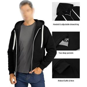 Sweat-shirts à capuche en coton épais pour hommes, taille XL, fermeture éclair, logo personnalisé, haute qualité, écologiques, décontractés, polaire, anti-froissement, vente en gros 2025 - Product Image 1