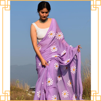 Sari en Georgette Brodé Lavable de Luxe, Meilleure Vente, avec Dentelle Florale, Haut de Gamme, Ethnique Indien, pour Fêtes et Festivals, pour Adultes