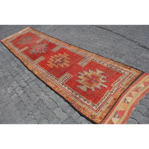 Vintage Rug, <b>Runner</b> 3.4x13.1 ft Rug, Herki <b>Red</b> Patchwork Rug - Product Image 2