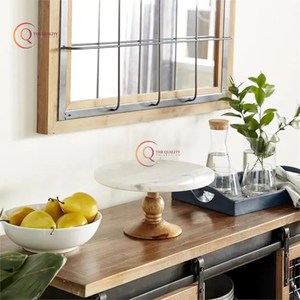 100% ที่วางเค้กหินอ่อนแบบกลมถาดเสิร์ฟผลไม้ดีไซน์ดอกไม้ถาดเสิร์ฟเค้กหินอ่อนสไตล์โรแมนติก - Product Image 3