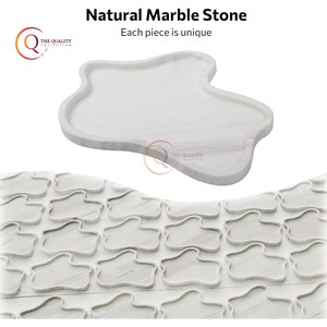 Bandeja de servicio de mármol blanco impresionante hecha a mano de mesa para restaurantes resorts comida postre aperitivos bandeja de servicio plateada Venta caliente - Product Image 4