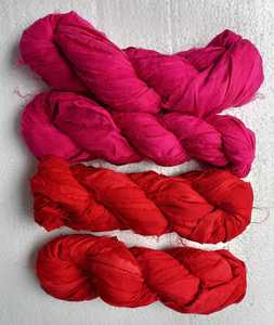 custom dyed sari silk <b>ribbon</b> yarns in <b>pink</b> and red colors made with premium quality recycled sari silk fabrics for crafts - Product Image 2