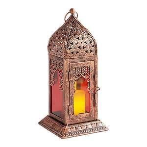 Gran farol marroquí colgante de metal con patrones ornamentados, adecuado para la decoración de la sala de estar, el patio o la entrada. - Product Image 1