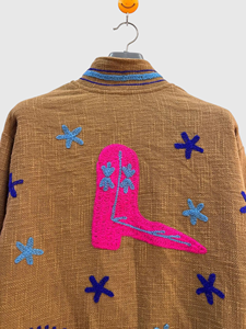 Chaqueta con Cuello Mandarín Bordada a Mano, Manga Larga, Corte Cuadrado, Lino y Algodón, Ropa de Otoño para Mujer, Estilo Patchwork - Product Image 4