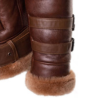 Vente en gros de haute qualité aviateur bombardier manteau de fourrure marron épissage en peau de mouton grande taille en fourrure véritable veste en cuir pour hommes