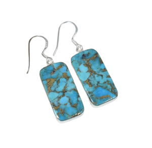 Cuivre Turquoise boucles d'oreilles 925 argent Sterling pierres précieuses crochet boucle d'oreille bijoux faits à la main décembre pierre de naissance forme ovale cadeau pour elle - Product Image 1