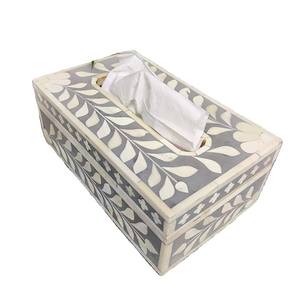 Caja de pañuelos artesanal de hueso, de alta calidad, con incrustaciones de hueso natural, madera y papel, soporte para pañuelos, producto de decoración de mesa india. - Product Image 4