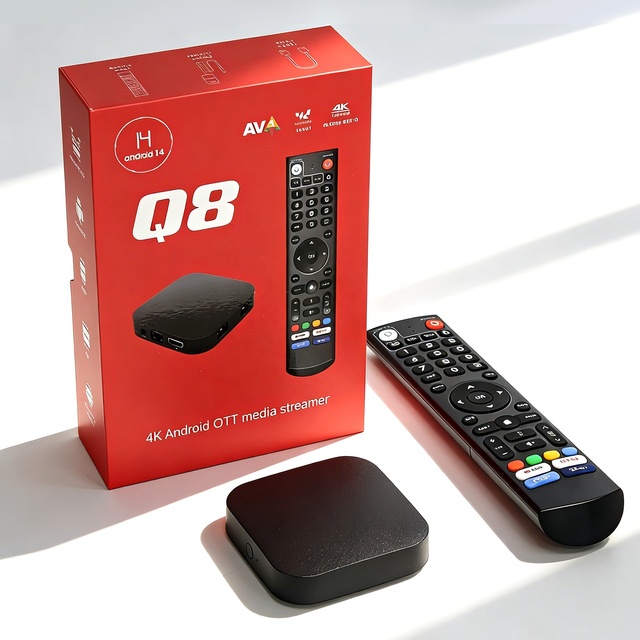 Q8 Android TV Box Quad Core 4GB RAM 32GB Storage Amlogic S905Y4 Android 14 4K Streaming Media Player Dual-Band WiFi BT5.0 OEM