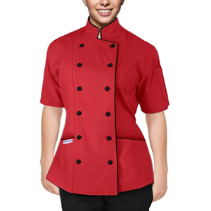 ชุดทำอาหารมืออาชีพของผู้หญิงเสื้อเชฟแขนสั้นพอดีตัวสำหรับบริการอาหารสำหรับร้านอาหารและบาร์ - Product Image 1
