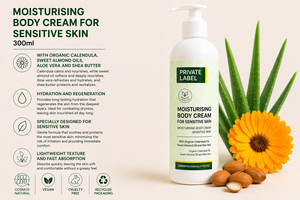 Crème pour le corps pour peaux sensibles en marque privée 300ml OEM |   Crème hydratante apaisante |   Végétalien Biologique |   Fabriqué en Espagne Fournisseur UE - Product Image 2