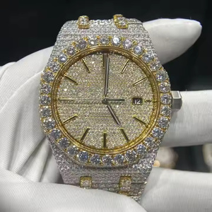 Montre en diamant Moissanite de qualité supérieure pour hommes Montre bling entièrement glacée avec bracelet en acier inoxydable et design Hip Hop de luxe - Product Image 1