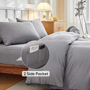 4PCS Bedding Set with <strong>Fitted</strong> <strong>Sheet</strong> Soft Microfiber <strong>Double</strong> Duvet Set with Pillowcases and Extra <strong>Fitted</strong> <strong>Sheet</strong> Solid Grey - Product Image 4