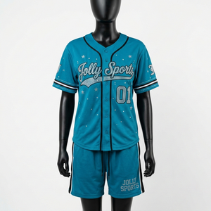 Ensemble short et maillot de baseball pour femme en polyester, bleu sarcelle et noir, style panneau, avec logo personnalisé par sublimation et strass – Ensembles pour femme - Product Image 1