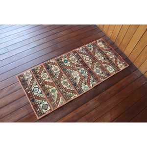 Alfombra Turca Pequeña de 1,7x3,8 pies (52x117 cm), Alfombra Marrón Vintage Ombré - Product Image 2