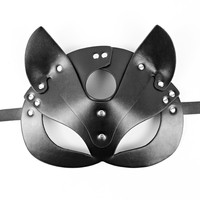Masque en cuir PU rouge, demi-œil, pour cosplay renard, masque de chat pour Halloween, jeu de rôle pour adultes, BDSM, jouets sexuels pour femmes et hommes