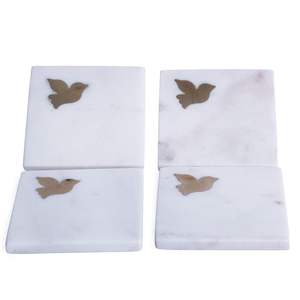 Sous-verre en marbre naturel artisanal, style campagnard, élégant, avec accent en feuille d'or, décoration de table pour la maison - Product Image 4