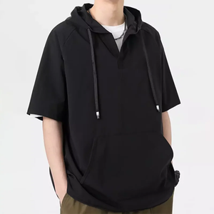 Sudadera con capucha de algodón de verano para hombre personalizada, tejido de punto informal de fácil uso y manga corta con estampado de letras - Product Image 5