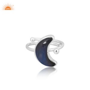 Natural <b>Blue</b> Fire Labradorite Moon Shaped 925 Sterling Silver <b>Jewellery</b> Hand Made Custom Manufacturer - Product Image 3
