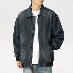 Chaqueta vaquera de gran tamaño vintage hecha a medida para hombre, resistente al viento de alta calidad con cuello levantado con cremallera para invierno - Product Image 5