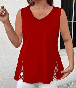 Camiseta sin mangas con cuello redondo, camiseta informal sin mangas para primavera y verano, ropa de mujer - Product Image 2