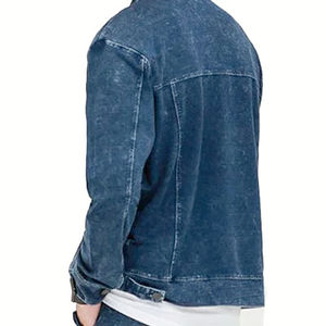 Veste en jean de couleur bleu foncé pour hommes de haute qualité avec col rabattu en fausse fourrure et doublure intérieure pour veste en jean pour hommes - Product Image 4