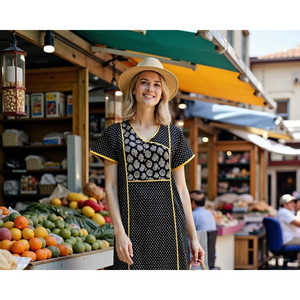 ชุดนอนแม็กซี่ผ้าฝ้ายลำลองสำหรับผู้หญิง Evolove เนื้อผ้านุ่มสบาย แขนสั้น ดีไซน์ทันสมัย พร้อมกระดุมและกระเป๋า - Product Image 3