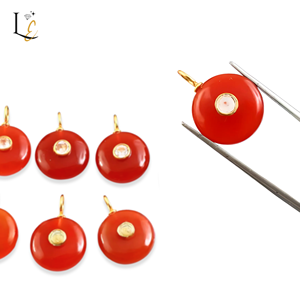 Pendentif en argent sterling 925 avec incrustation de zircon et pierre précieuse ronde en cornaline naturelle, charmes pour la création de bijoux tendance - Product Image 4