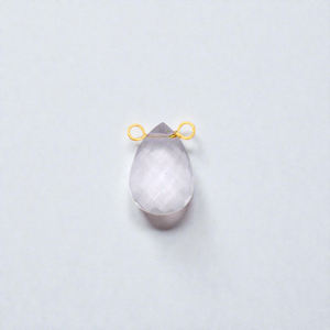 925 Sterling Silver Double Crystal <b>Quartz</b> Gemstone Connector - Teardrop Wire Wrap 9x11 MM Charms Wholesale - Product Image 1