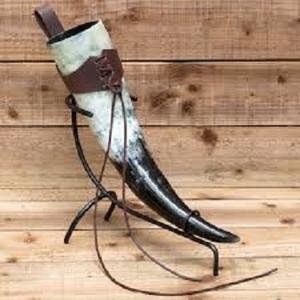 Top Selling2024 Viking Drinking Horn Durable Leather Metal <b>Holder</b> Viking Drinking Horn with Polished Viking Drinking Horn Logo - Product Image 1