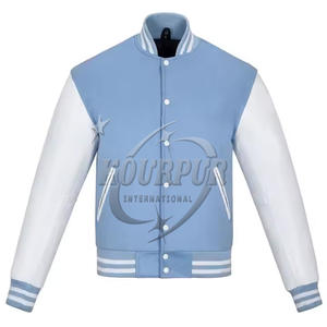 Logotipo personalizado bordado 100% algodón Varsity Sport Jersey chaqueta diseño de béisbol suelta Casual Stand Collar chaqueta de invierno - Product Image 1