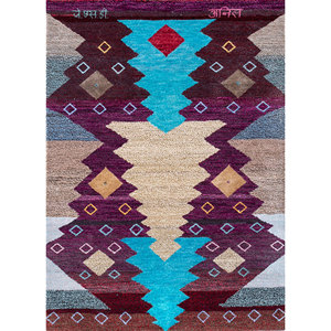 พรมไหมพรมผสมไหมไผ่ถักมือลายเรขาคณิตสีชมพูและสีม่วง Freedom Manchaha ขนาด 9x12 นิ้ว สำหรับตกแต่งห้องนั่งเล่นวัยรุ่น - Product Image 1