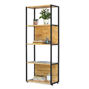 <b>5</b>-Tier KS68228 Bookshelf 60x30x150cm Rubber Wood with <b>Iron</b> Frame Standing Type for Living Room Installation - Product Image 1