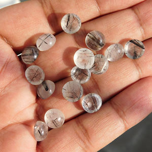 Rutilo Negro Natural, Cabujón Redondo de 11x11 mm, Todos los Tamaños Disponibles, Parte Posterior Plana, Piedra para Joyería, Gemas Sueltas - Product Image 5