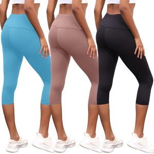Paquete de 3 mallas Capri de cintura alta para mujer, supersuave, con Control de barriga, sin transparencias, para entrenamiento, Yoga, correr, atléticas, Push Up, para gimnasio - Product Image 1
