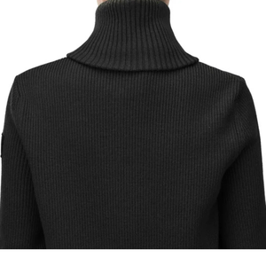 Veste en tricot hybride noire pour femmes, fermeture éclair intégrale, panneau avant matelassé, manches longues extensibles, style moderne pour superposition hivernale - Product Image 4