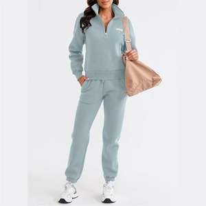 Ensemble de survêtement décontracté d'hiver pour femmes, veste et pantalon en polyester léger coupe-vent avec option de logo personnalisé - Product Image 1