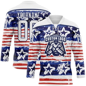 Maillot de hockey sur glace personnalisé de style américain, col en dentelle, 100% polyester, séchage rapide, antibactérien, nom/numéros de l'équipe - Product Image 2