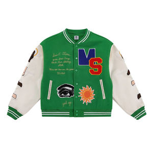 Vestes de baseball Letterman Varsity avec logo brodé personnalisé pour hommes Blouson bombardier universitaire à manches en cuir teint uni - Product Image 2