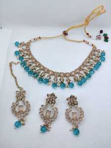 Conjunto de Gargantilla polaca Mehndi con Maangtikka para mujer, conjunto de collar tradicional indio de alta calidad, perfecto para todas las ocasiones - Product Image 4