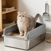 Litière pour chat carrée en acier inoxydable de grande capacité, tendance, avec design anti-éclaboussures, pour chats de toutes tailles