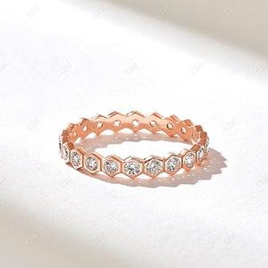 Natural Diamond Hexagon Bezel Setting Engagement <b>Ring</b> Eternity Honeycomb Design Wedding Band Real Gold Diamond Eternity Party - Product Image 5
