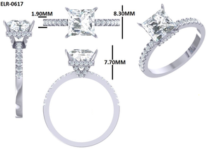 Bague de fiançailles en or blanc 14 carats massif, sertie d'un halo caché pavé de diamants de laboratoire taille princesse de 2 carats, cadeau de la Saint-Valentin - Product Image 6