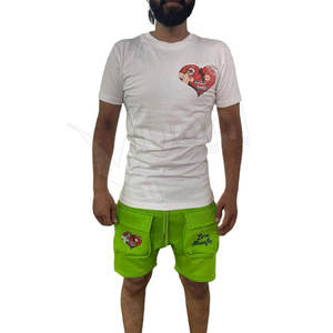 Survêtement court vintage délavé à l'acide chenille personnalisée Ensemble de t-shirts unisexe sérigraphiés Streetwear Ensemble de t-shirts shorts décontractés sur mesure - Product Image 1