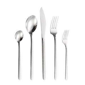 <span class=keywords><strong>Juego</strong></span> <span class=keywords><strong>de</strong></span> <span class=keywords><strong>Cubiertos</strong></span> <span class=keywords><strong>de</strong></span> Acero Inoxidable Plateado Martillado Moderno, con Mango Texturizado Pulido a Espejo, Cuchillo, Tenedor, Cuchara, para Hotel, Boda - Product Image 4