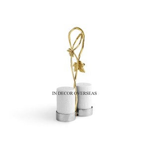 Molinillos de sal y pimienta de metal resistente con textura martillada recubierta de polvo blanco de aspecto elegante con soporte de flores pulido brillante plateado - Product Image 4