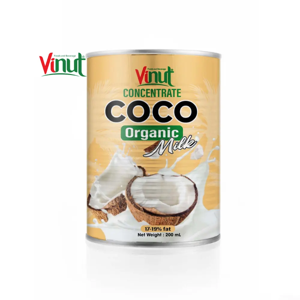 Lait de noix de coco biologique, 200ml, pour la cuisson avec 17 à 19% de graisse, fabricant vietnamien et lait de noix de coco biologique agricole