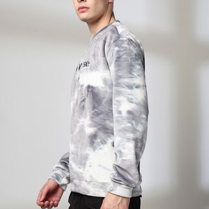 Sweat-shirt en molleton tie-dye pour homme, col rond, coupe classique, automne, gris et blanc, à motifs, manches longues - Product Image 3