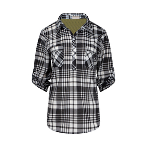 Camisa de franela de algodón premium a cuadros índigo azul marino para mujer con ajuste relajado y diseño de camisas protectoras de trabajo personalizadas - Product Image 3