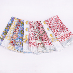 ผ้าพันคอผ้าฝ้ายทอลายเรขาคณิตดอกไม้ ใช้ซ้ำได้ เนื้อนุ่ม ระบายอากาศดี เป็นมิตรกับสิ่งแวดล้อม สไตล์วินเทจสำหรับฤดูร้อน พิมพ์ลายด้วยมือ - Product Image 4