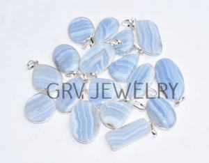 Lot de vente en gros de pendentifs ethniques en argent sterling 925 faits à la main en dentelle bleue naturelle agate pierres précieuses fiançailles anniversaire mariage - Product Image 4